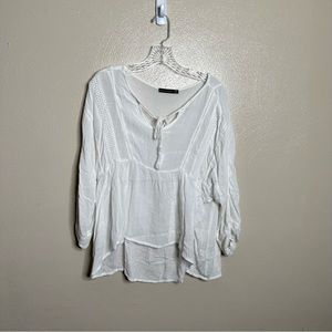 Amanda Green White Eyelet Semi Sheer Blouse Size Medium